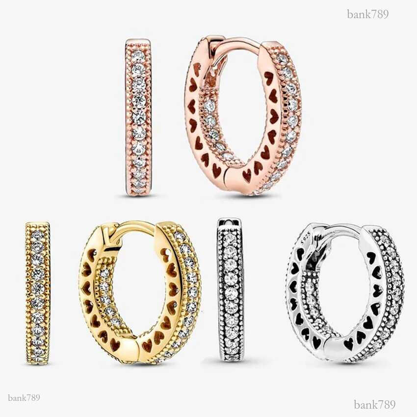 Pave Heart Hoop Earrings 925 Sterling Silver Diamond Earring For Women Men Party Jewelry Girlfriend Gift Gold Earrings With Retail