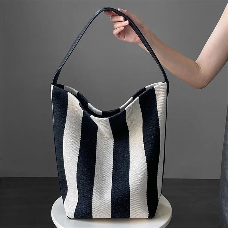 Stylish Women's Stripe Canvas Overnight Travel Tote Bag with Adjustable Strap