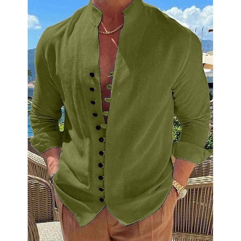 popular men's retro cotton loose long sleeved shirt 2025 new casual versatile fashion clothing
