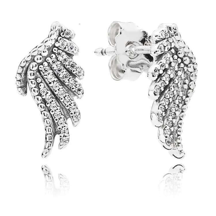 Sweet 925 Sterling Silver Leaf Flower Wings Double Love Zircon Pendant Earrings Ladies Fine Jewelry Gift For Valentine's Day