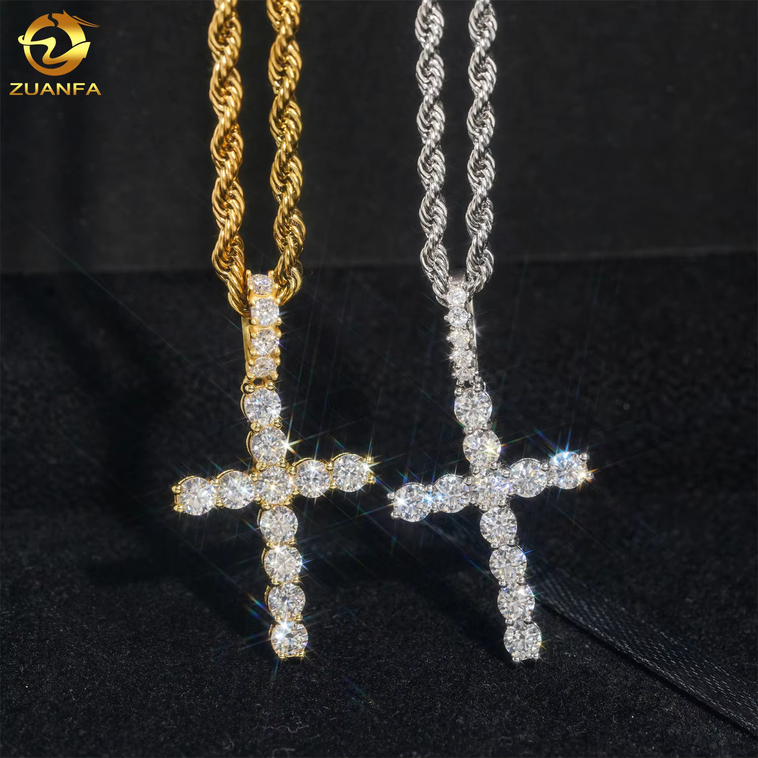 Custom Moissanite Diamond Fine Jewelry 925 Sterling Silver Iced Out Pendant Necklace Chain Hip Hop Cross Pendant