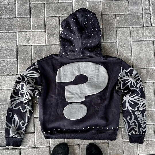 American alphanumeric 3D printed street trend Y2K destroyed hoodie loose pullover sweatshirt