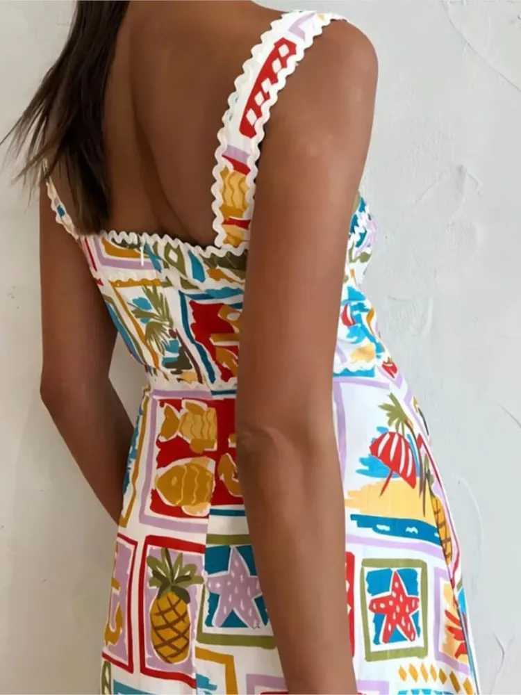 Urban Sexy Dresses Summer Womens New Fashion Personalized Graffiti Print Sexy Slvel Strap Bra Temperature Lace Dr Suitable for Women Y240312CYZ3