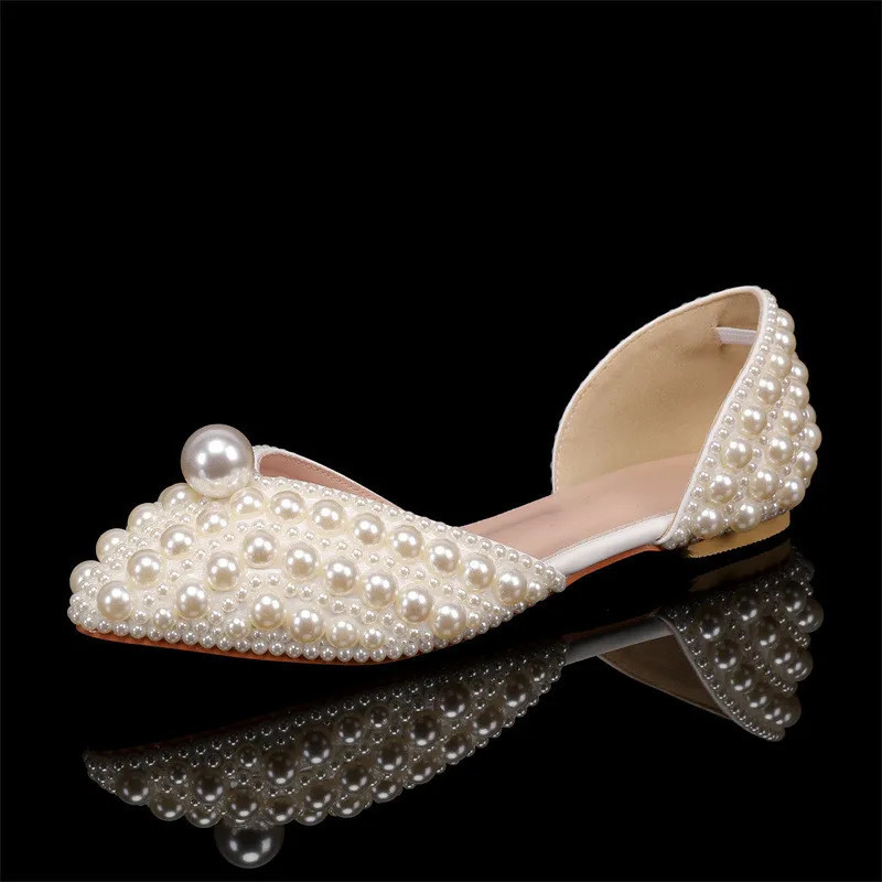 Handmade Full Pealrs Beading Women Flats Pumps Elegant Pointed toe Party Banquet for girls Fashion Wedding Bridal Shoes 250312