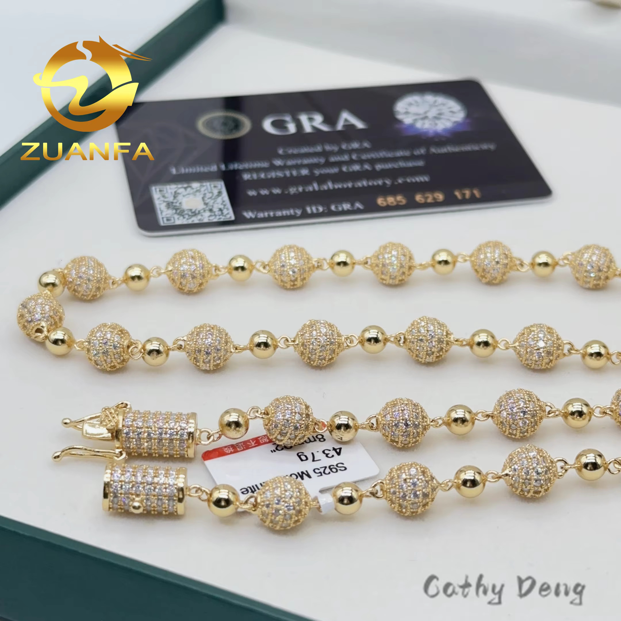 Trendy Fine Jewelry 8mm Round Ball Design Pass Diamond Tester 925Silver Vvs Moissanite Diamond Iced Out Ball Chain Necklace