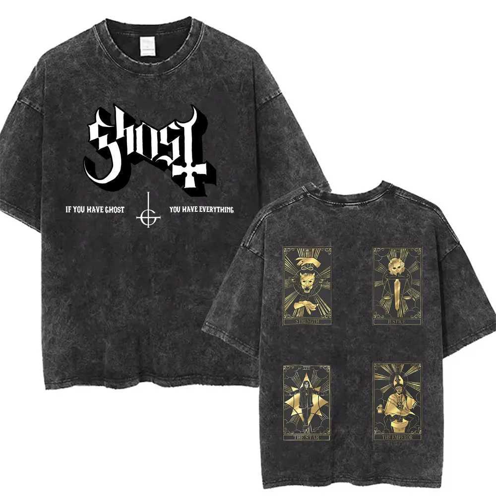 Washed Vintage Ghost Band T-shirt Male Gothic T Shirt Mens Rock Strtwear Men Women Hip Hop Punk Oversized Tshirt Short Slve X250313