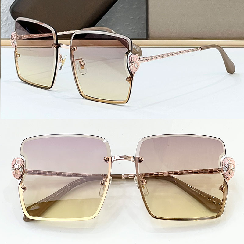 Lady Square Half Frame Serpenti Sunglasses Unique Square Frame Snakehead Metal Mirror Legs Daily Casual Wear Luxury Designer Sunglasses BV40078U