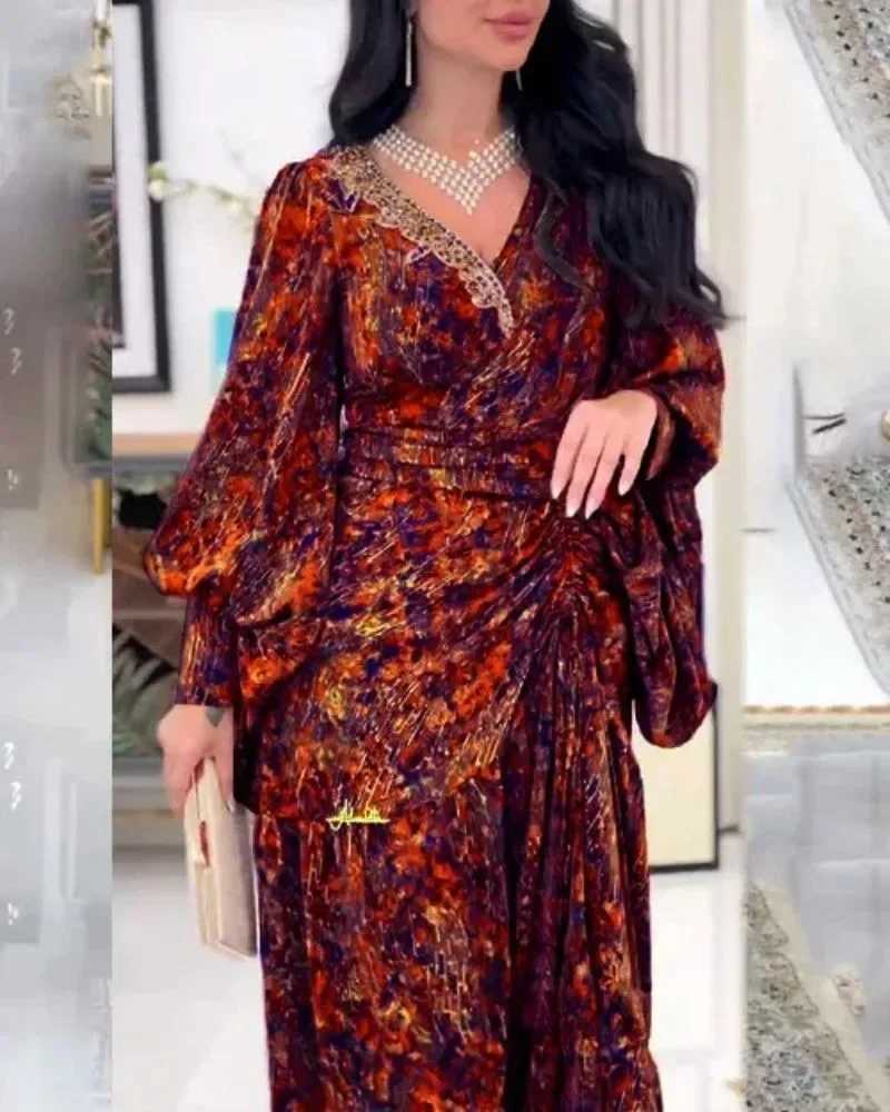 Urban Sexy Dresses African Print Dress for Women Summer Elegant African Lantern Slve V-neck Polyester Party Casaul Maxi Dr African Dr Y240312X5G4