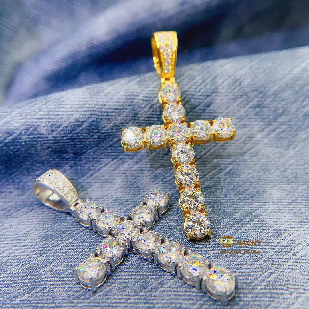 Hip Hop Jewelry 925 Sterling Silver Gold Plated VVS Moissanite Diamond Men Jewelry Pendant Diamond Cross Pendant
