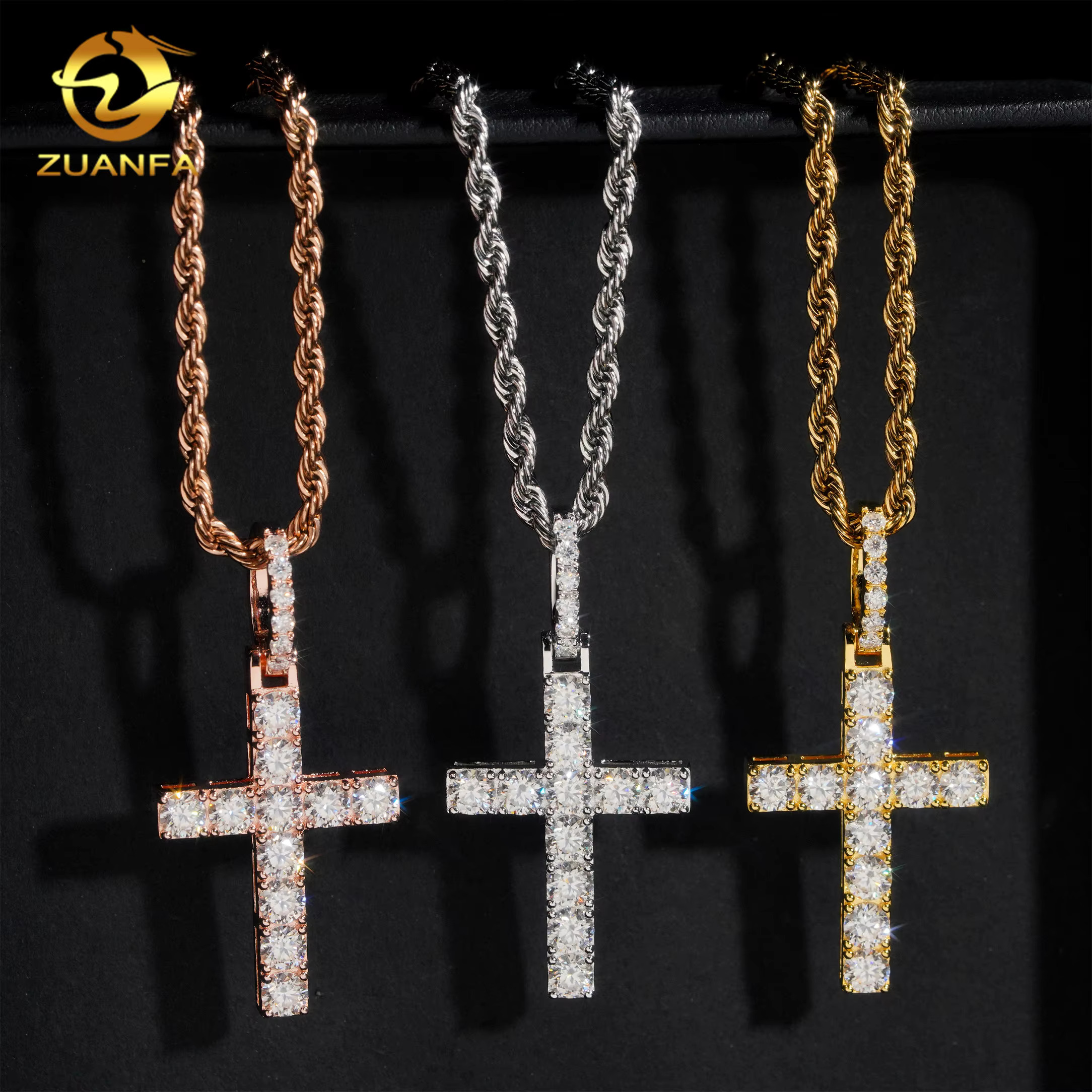 Ready Shipping Hip Hop Jewelry Cross Vvs Moissanite Pendant Silver 925 Iced Out Moissanite Iced Out Cross Pendant