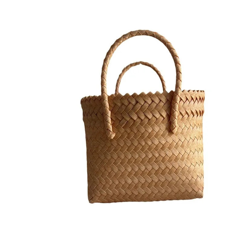 Handmade Woven Bag Large Capacity Plastic Woven Basket Small Square Bag with Handheld Gift Simple Handheld Versatile Womens Bag R250312