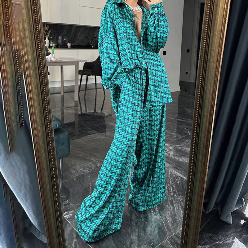 2025 Spring New Printed Collar Long Sleeve Top, Vest Pants, Temperament Commuter Set For Women