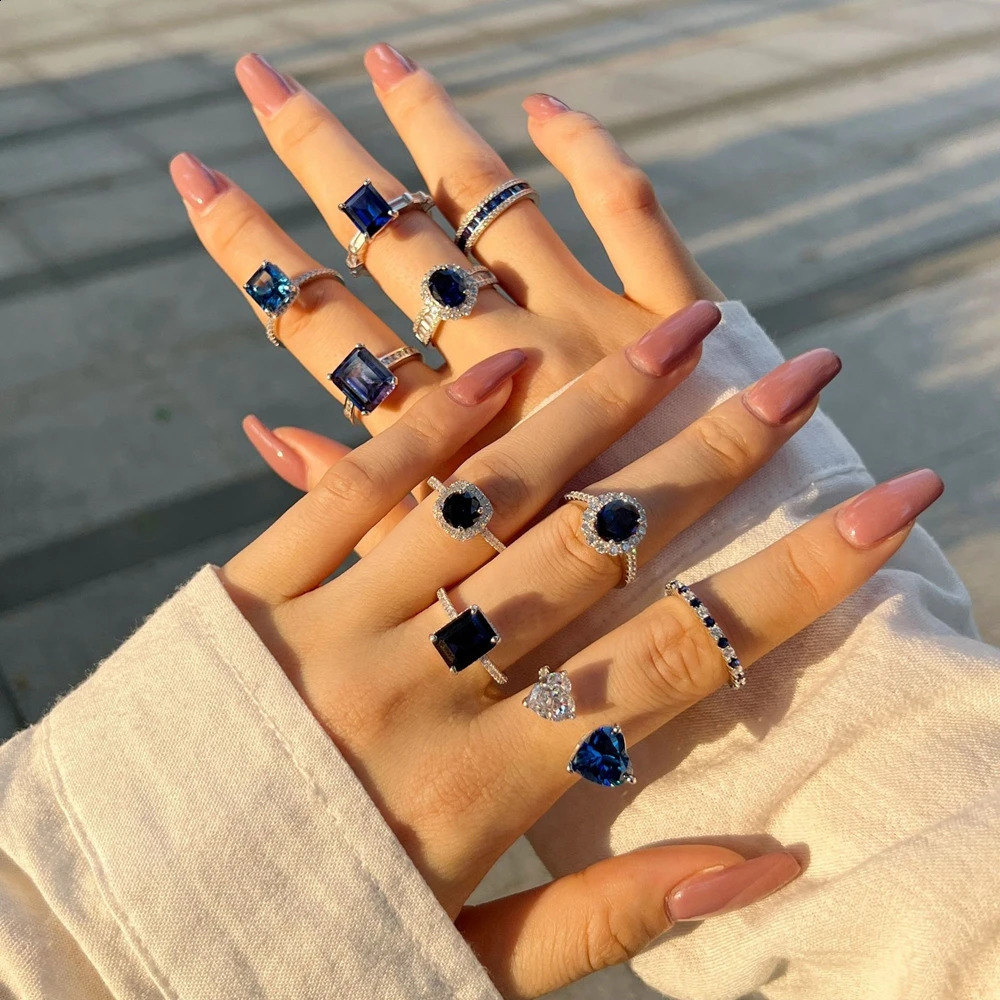 Wong Rain Vintage 100% 925 Sterling Silver Sapphire High Carbon Diamond Gemstone Ring for Women Engagement Jewelry Wedding Gifts250312