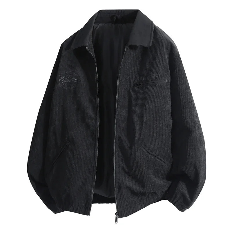 Spring Corduroy Jacket Mens Retro Collar Cotton Military Korean Ultra Thin Set Bomber 250313