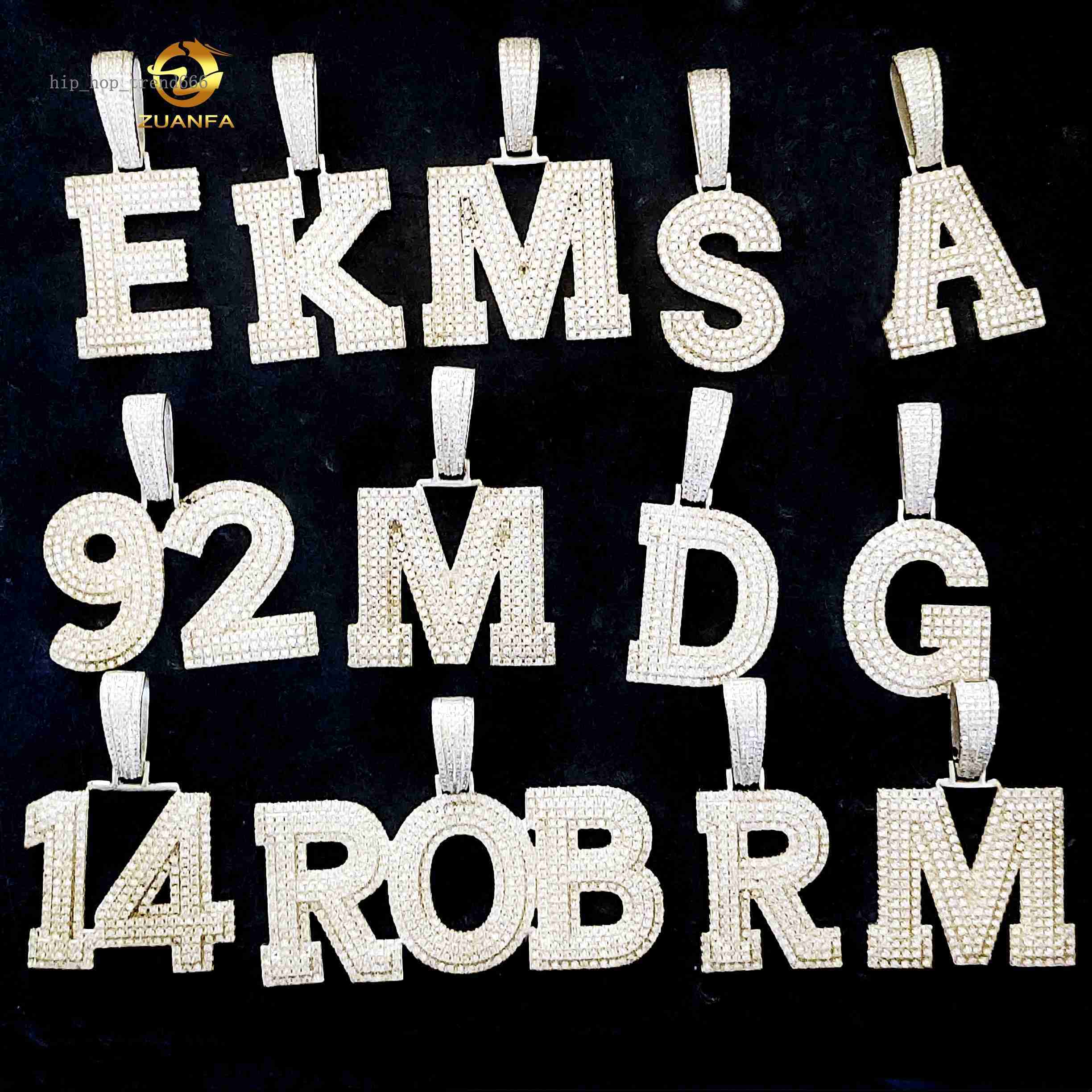 Iced Out Initial Name Pendants Hip Hop 925 Sterling Silver Jewelry Vvs d Moissanite Diamond Lucky Number Letter Pendant