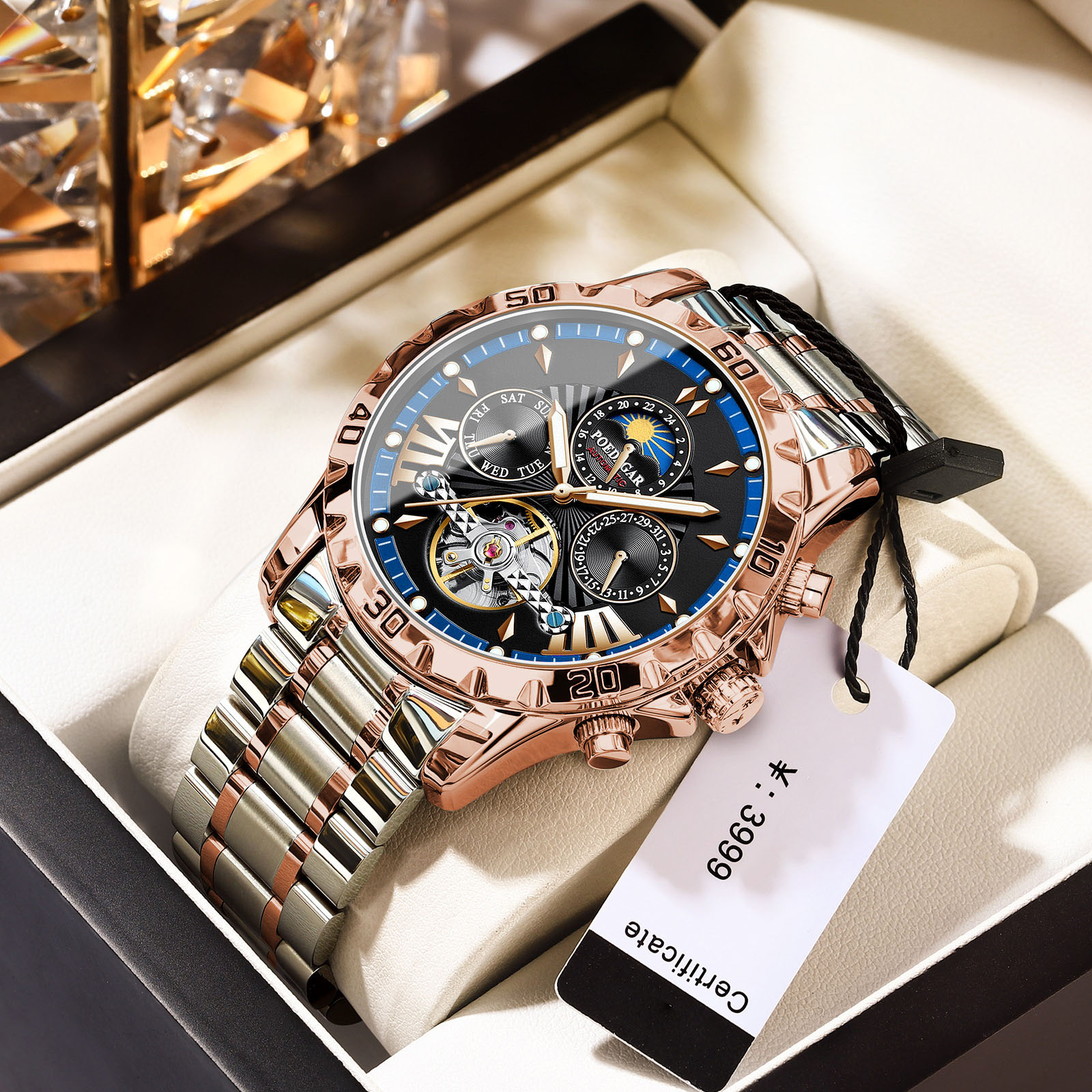 Mens Waterproof Mechanical Watch with Automatic Movement and Night Light Stylish and Functional Timepiece for Everyday Wear