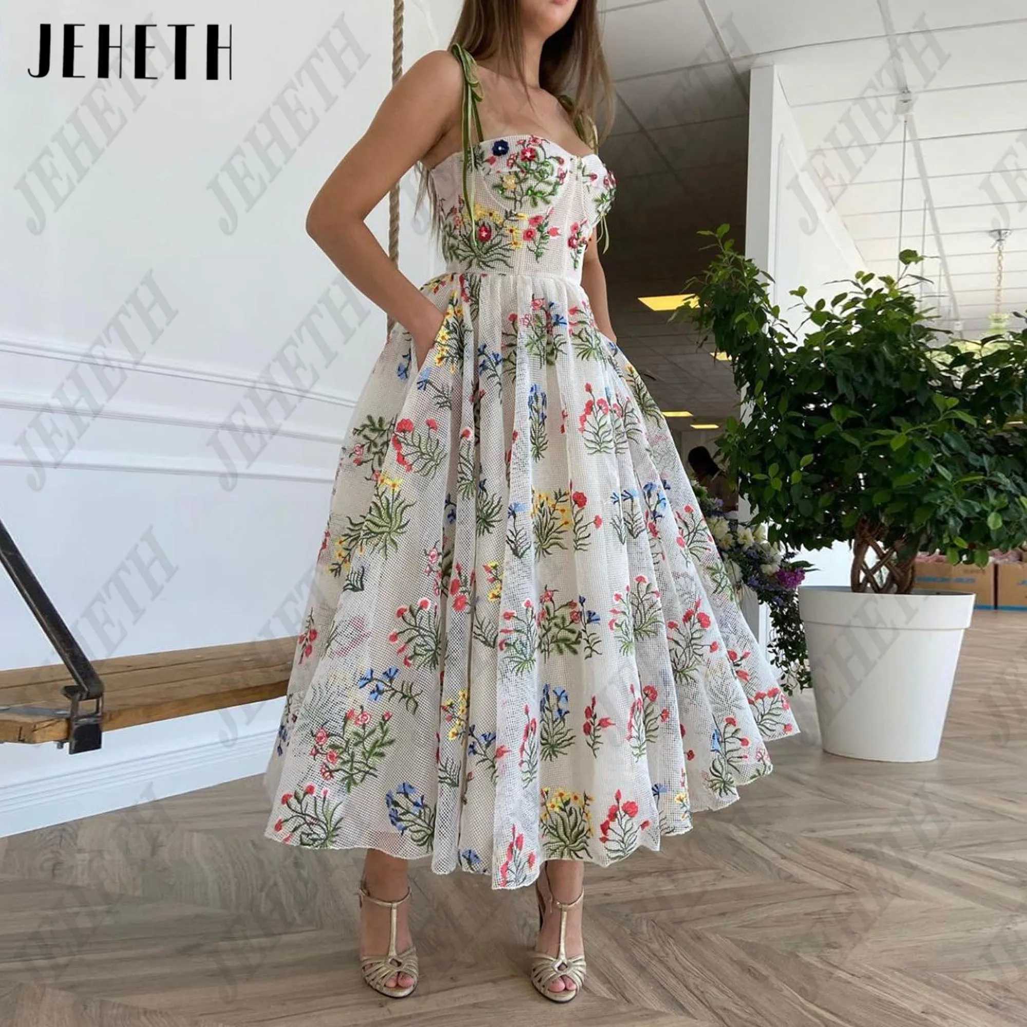 Urban Sexy Dresses JEHETH Embroidered Lace Midi Prom Dr Swtheart Italian Noodles Shoulder Straps ALine Formal Party Dress Pocket Vestido Festa Custom 