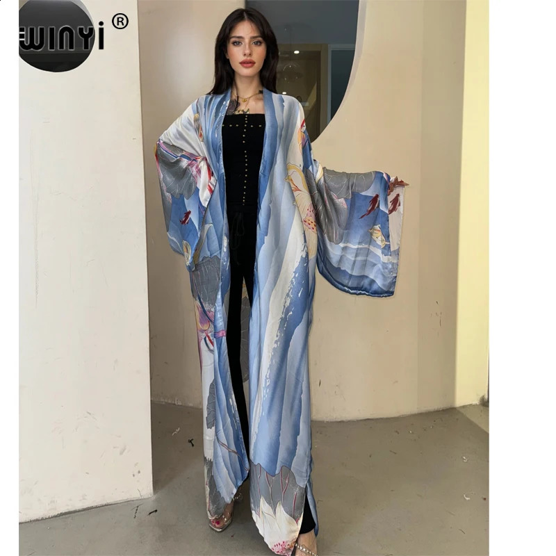 WINYI kimono boho kaftan beachwear cardigan sexy loose swimsuit evening dress abaya cover ups beach outfits women w250313