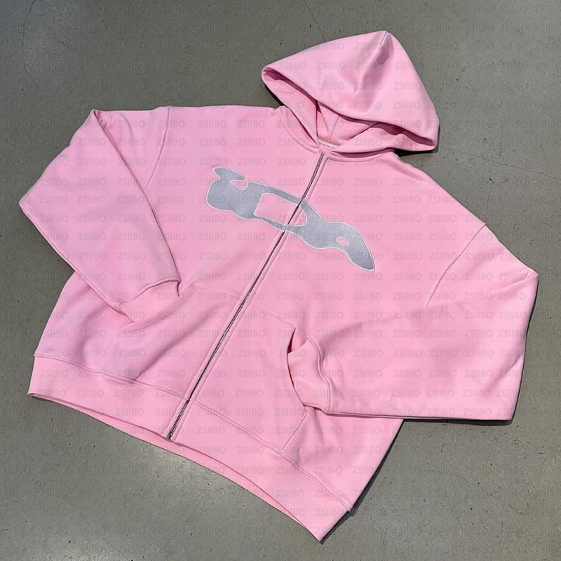 Trendy brand new minimalist hip-hop daily casual geometric pattern printed zipper hooded sweatshirt for women 250103
