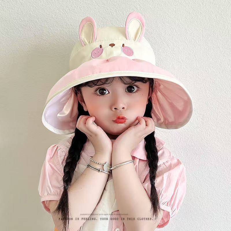 UPF50+shawl hat summer babies, UV resistant sun for girls, big brim beach neck protection baseball cap