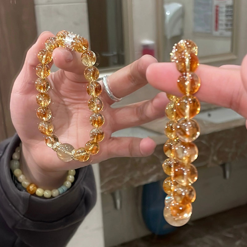 Transfers attract wealth imitation citrine bracelet light luxury niche exquisite blonde hair crystal transit beads bracelet female 2025 new