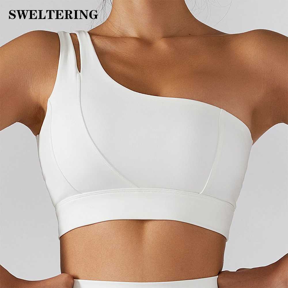 Active Shirts Tees Sexy Womens Sports One Shoulder Bra Gym Push Up Workout Underwear High Strength Support Running Fitn Bra Vest Y250312J6L1