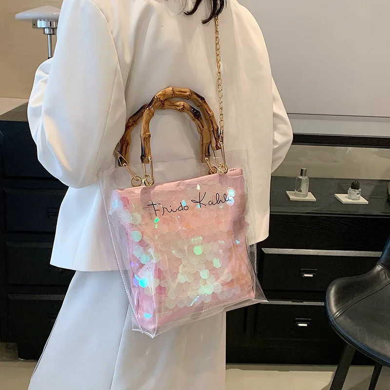 Large Capacity Women PVC Handbags High Quality Ladies Transparent Beach Tote Shoulder Messenger Bags Casual Chain Crossbody Bag R250312