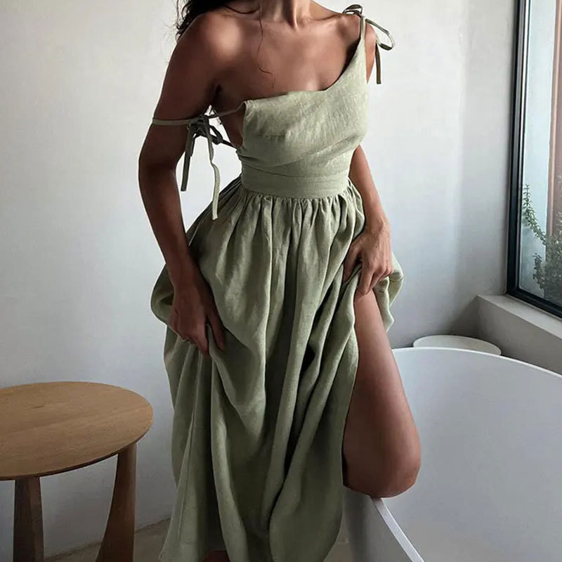 2025 Spring New Women's Style Sexy Bareback V-Neck Strap Dress 661