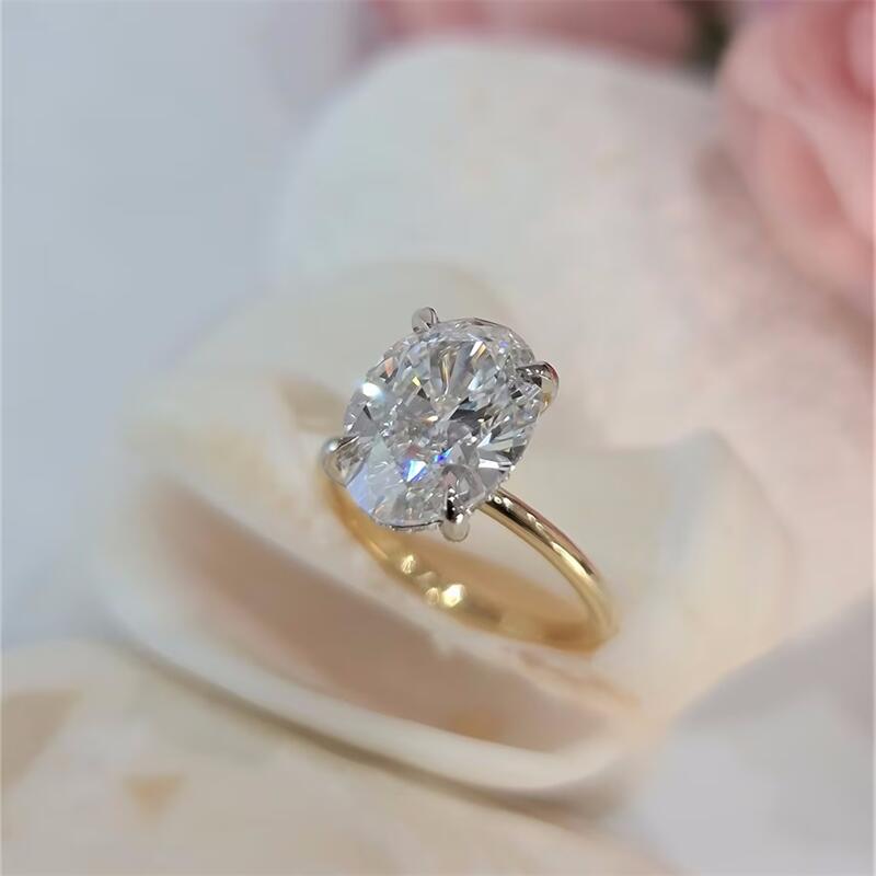 Jewelry 3CT Oval 2 Tones Hidden Halo CVD Lab Diamond Engagement Ring Oval Diamond Yellow And White Gold Wedding For Women