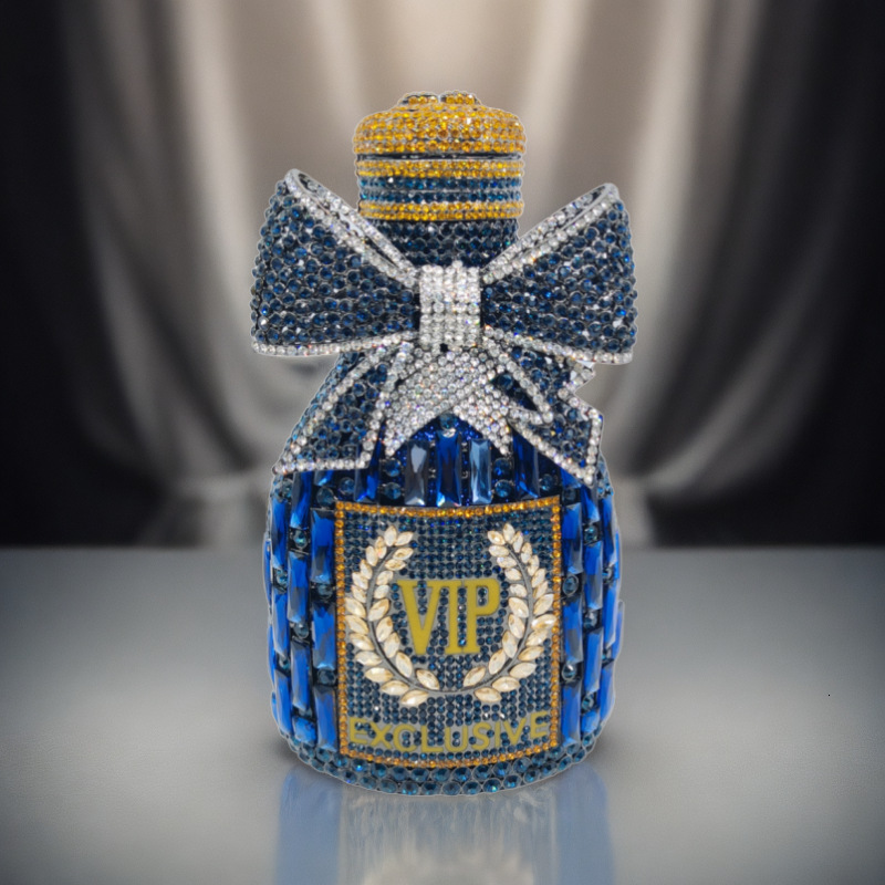 Champagne New Bow Champagne Bottle Diamond Studded Dinner Luxurious Crystal Hand-Held Women's Bag Evening Clutch