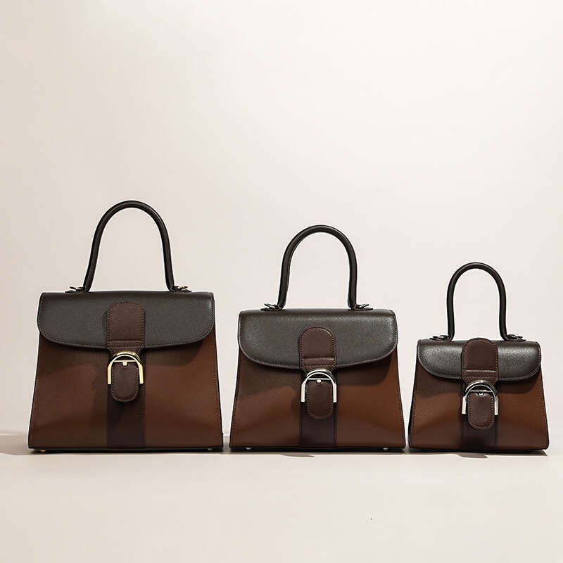 Belgian New Brillant Color Blocked Box Cowhide Horseshoe Buckle Crossbody Bag Handbag For Women