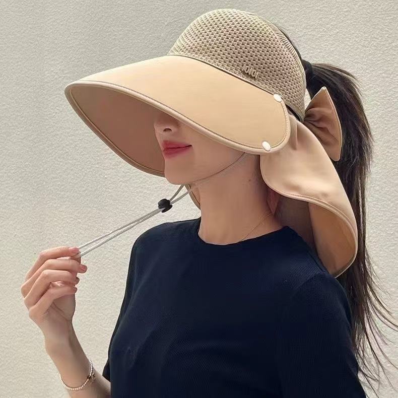 baseball cap New Large brimmed Sunshade for Women's Summer Seaside Breathable Grass Weaving Face Covering Lace Beach Sunscreen Hat