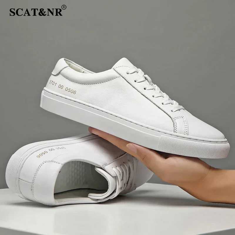 Spring Summer White Genuine Leather Mens Shoes Mens Casual Shoes Mens Sneakers Mens Flat Shoes Board Shoe Wedding Y250312