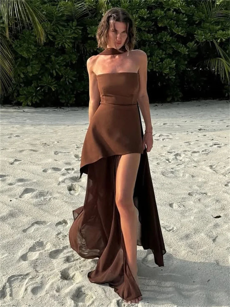 Tossy Summer Female ribbon long dress elegant mesh backless patch ultrathin fashionable party womens tight fitting 250313