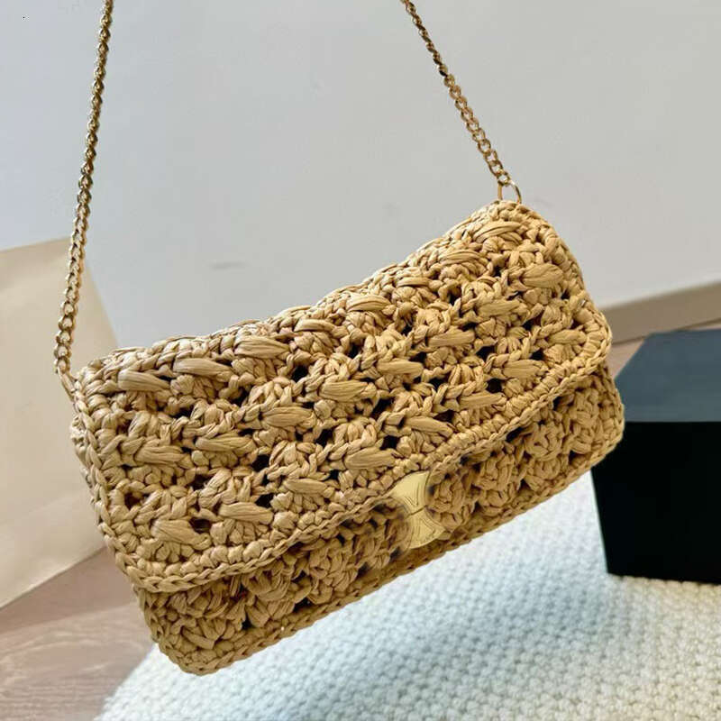 Women Straw Crossbody Bags Designer Baguette Fashion Shoulder Bag Woven Beach Bag New Ladies Chain Cross Body