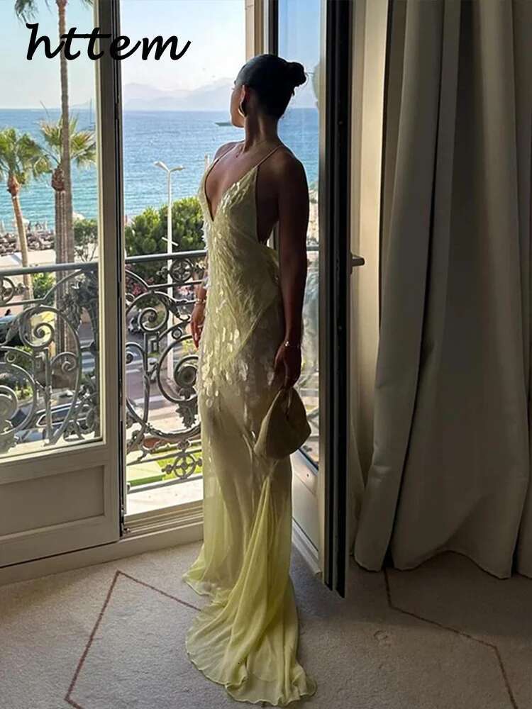 Sexy Sequins Backless Long Mermaid Dress Women Bodycon Halter Neck Sleeveless See Through Party Dresses 2024 Autumn Evening Gown