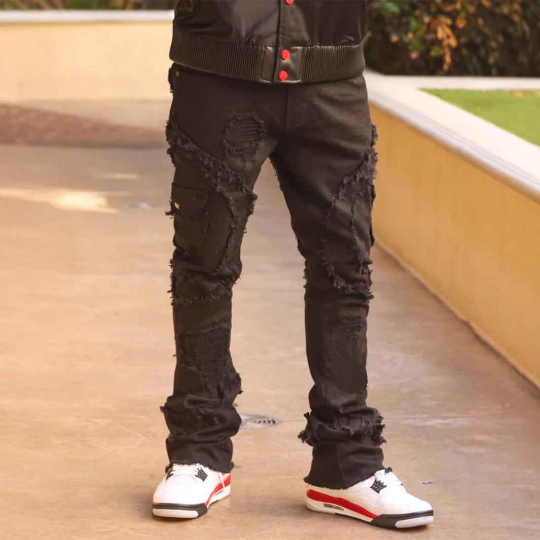 Men's Jeans Men Skinny Stretch Denim Ripped Pants Distressed Freyed Slim Fit Destroyed Jeans