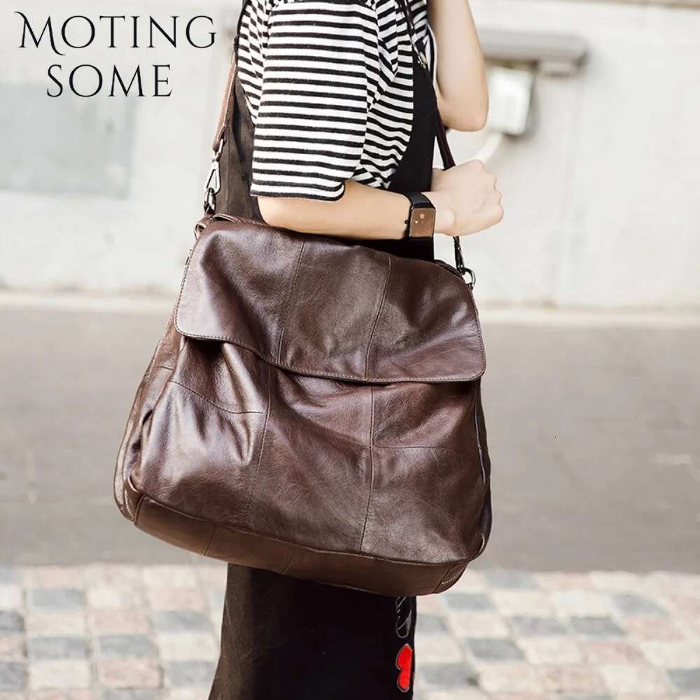 Motingsome Real Leather Handbag Large Capacity Shoulder Purses Crossbody Messenger Casual Simple Style Lady Tote 2024 New