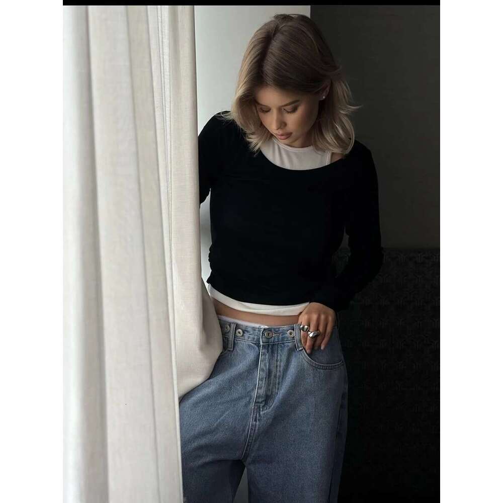 Summer Casual Patchwork Skinny T-Shirts Women Modal Soft Long Sleeve Tees 2025 New Cusual Female Aesthetic Tops