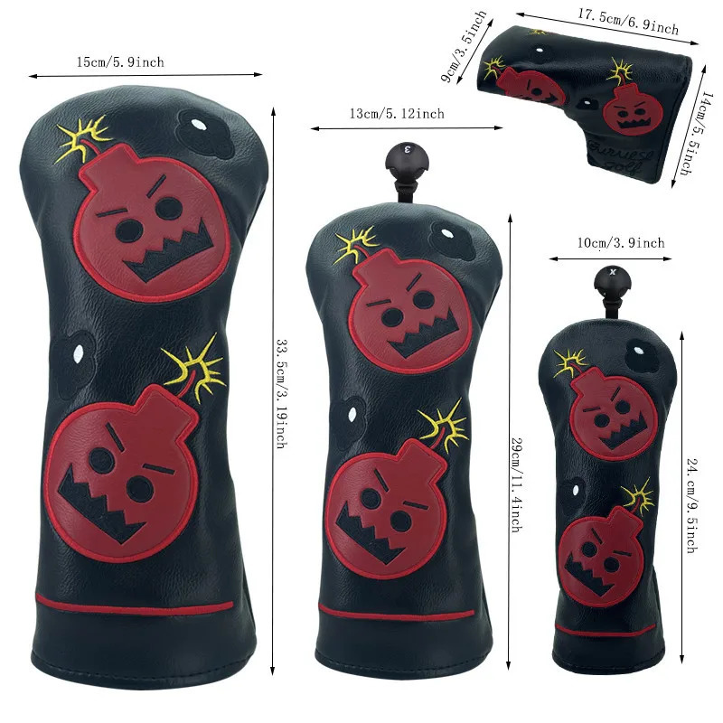 Demon bomb Golf Woods Headcovers Covers For Driver Fairway Putter Clubs Set Heads PU Leather Unisex 250312