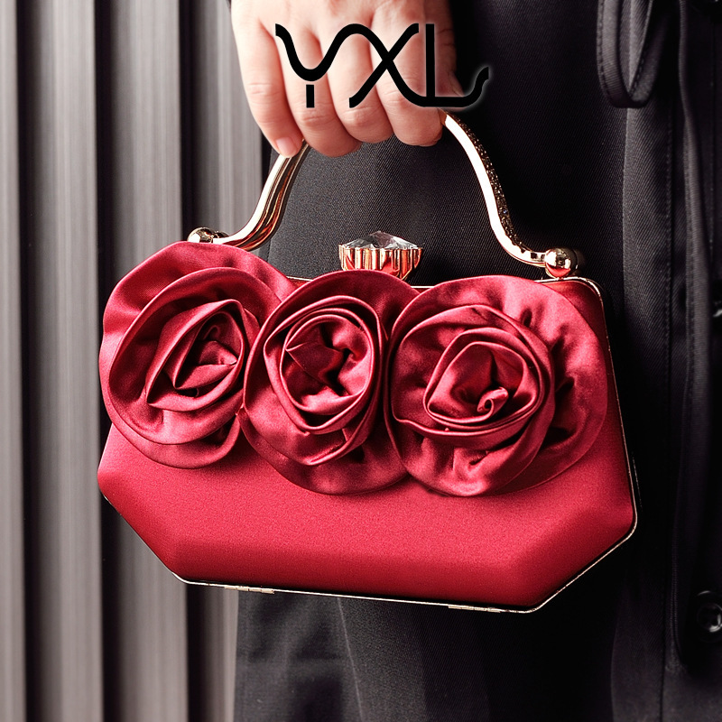 New Silk Flower Banquet Match Party Handheld Diamond Set Evening Dress Bag