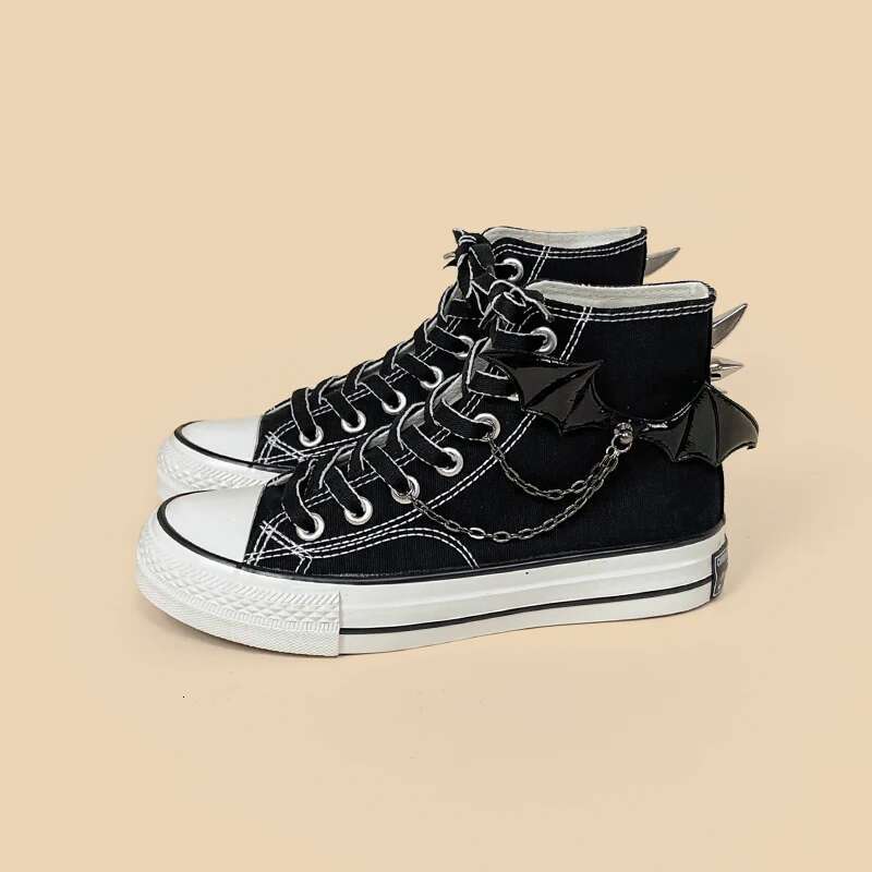 Black Punk Gothic High Top Canvas Shoes - Handmade hot Women's Sneakers for Casual & Student Style