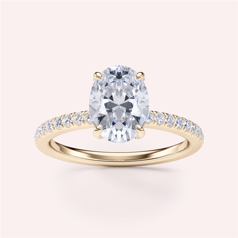 Jewelry Real Gold 2.5 Carat Oval Ice Cut Luxuery Hiden Halo Engagment Lab Grown Diamond IGI Certificate Ring For Women Wedding Band Ring