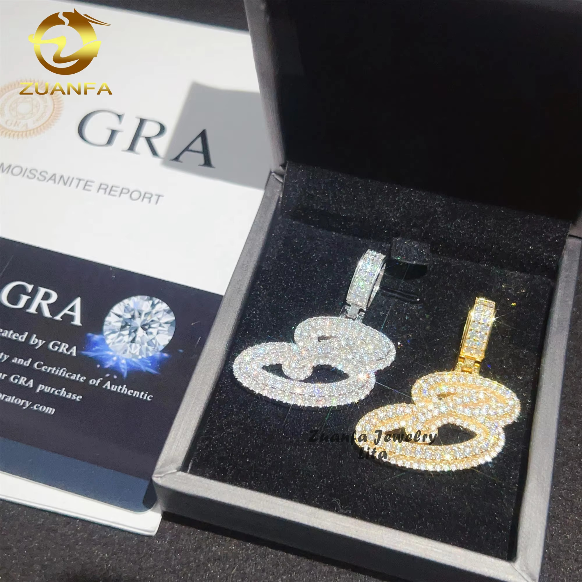 Hip Hop Jewelry Iced Out GRA Certificate 925 Sterling Silver Letter Custom Moissanite Pendant
