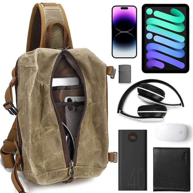 Canvas Casual Retro Large Capacity Crazy Horse Leather Crossbody Fashion Small Chest Men's Shoulder Bag