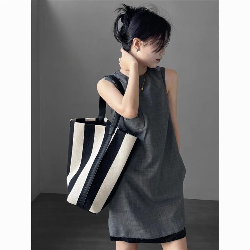Stylish Women's Stripe Canvas Overnight Travel Tote Bag with Adjustable Strap