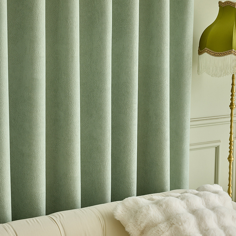 T400 Pure color thick double-sided linen curtain cloth wholesale living room bedroom sound insulation noise reduction blackout custom curtain finished
