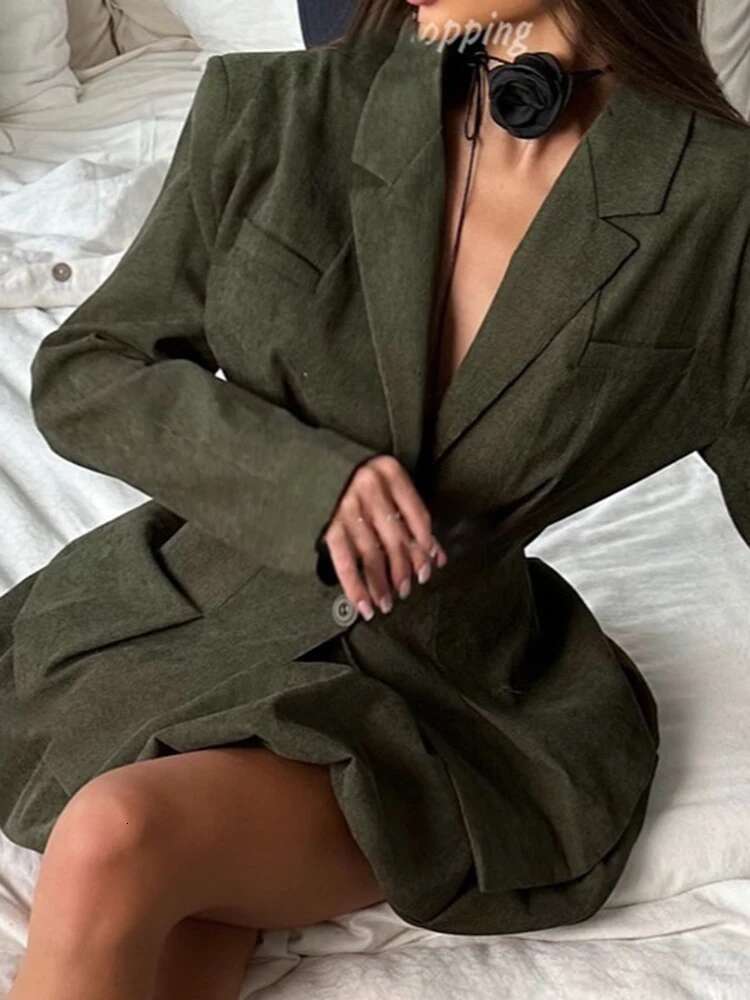 Women Green Two-Piece Suit Tweed Pleated Casual Blazer And Skirt Loose Jacket Fashion Spring Autumn 2025 New A676