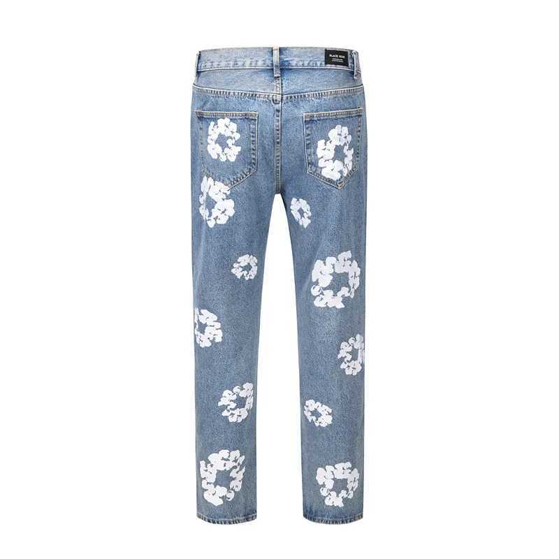 2021 Vibe Style Chic Cotton Print West Retro Mens Pencil Jeans Retro Washed Hip Hop Womens Ultra Thin Kpop Denim Trouser X250313