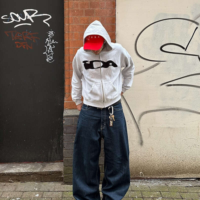 Y2K new style letter sticker street hip-hop cardigan zipper loose autumn and winter hooded sweatshirt